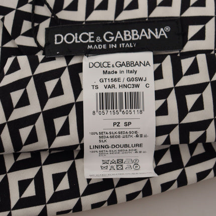 Dolce & Gabbana Black White Geometric 100% Silk Adjustable Accessory Tie