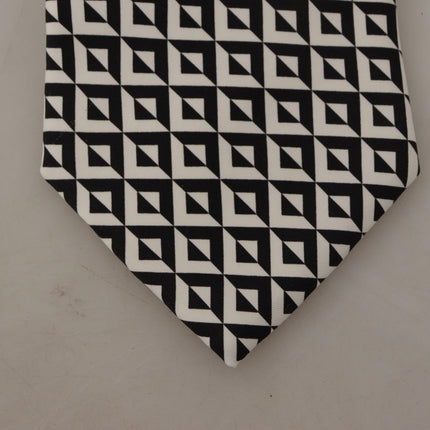 Dolce & Gabbana Black White Geometric 100% Silk Adjustable Accessory Tie