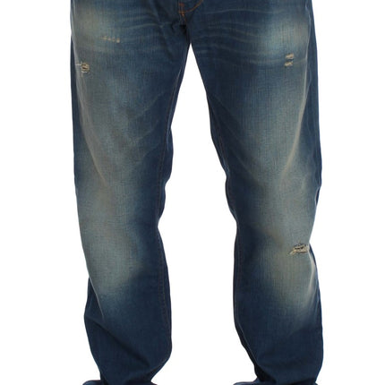 Acht Blue Wash Denim Cotton Stretch Baggy Fit Jeans
