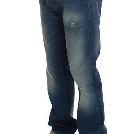 Acht Blue Wash Denim Cotton Stretch Baggy Fit Jeans