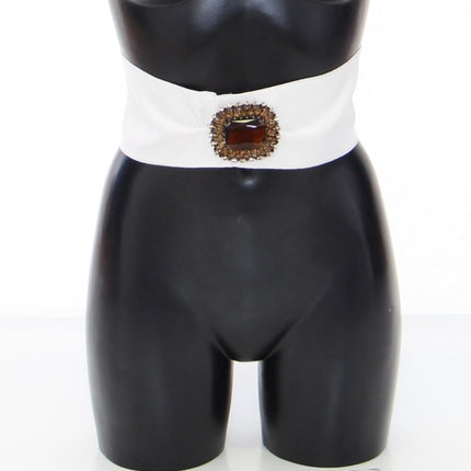 Dolce & Gabbana White Crystal Brass Wide Waist Runway Belt