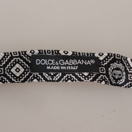 Dolce & Gabbana Black white 100% Silk Adjustable Neck Papillon Tie