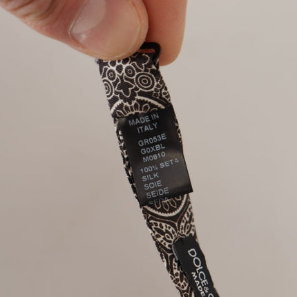 Dolce & Gabbana Black white 100% Silk Adjustable Neck Papillon Tie