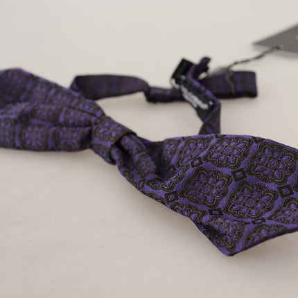 Dolce & Gabbana Blue Geometric Silk Adjustable Neck Papillon Tie