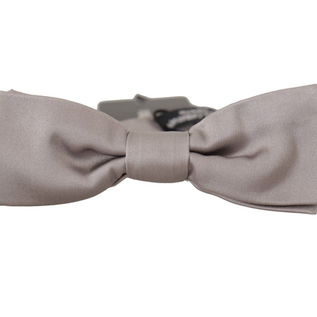 Dolce & Gabbana Silver 100% Silk Slim Adjustable Neck Papillon Tie