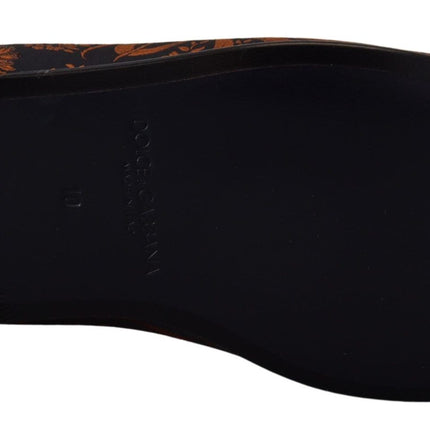 Dolce & Gabbana Blue Rust Floral Slippers Loafers Shoes
