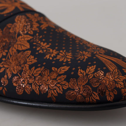 Dolce & Gabbana Blue Rust Floral Slippers Loafers Shoes