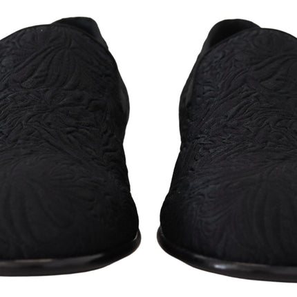Dolce & Gabbana Black Floral Jacquard Slippers Loafers Shoes