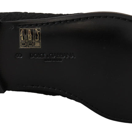 Dolce & Gabbana Black Floral Jacquard Slippers Loafers Shoes