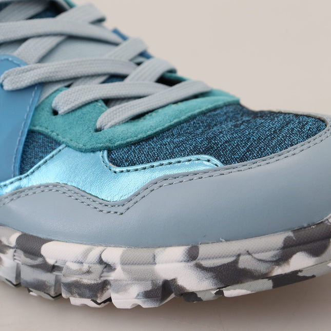 Dolce & Gabbana Blue Gray Leather Sport Low Top Sneakers