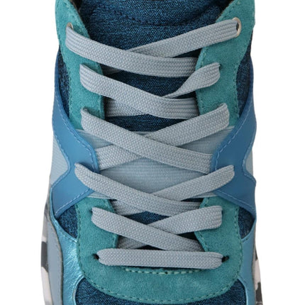Dolce & Gabbana Blue Gray Leather Sport Low Top Sneakers