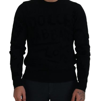 Dolce & Gabbana Black Wool Logo Pattern Crewneck Pullover Sweater