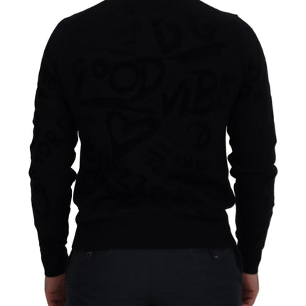 Dolce & Gabbana Black Wool Logo Pattern Crewneck Pullover Sweater