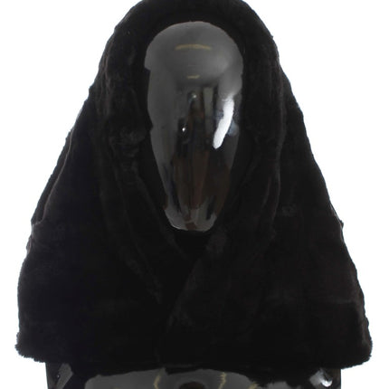 Dolce & Gabbana Black Weasel Fur Crochet Hood Scarf Hat