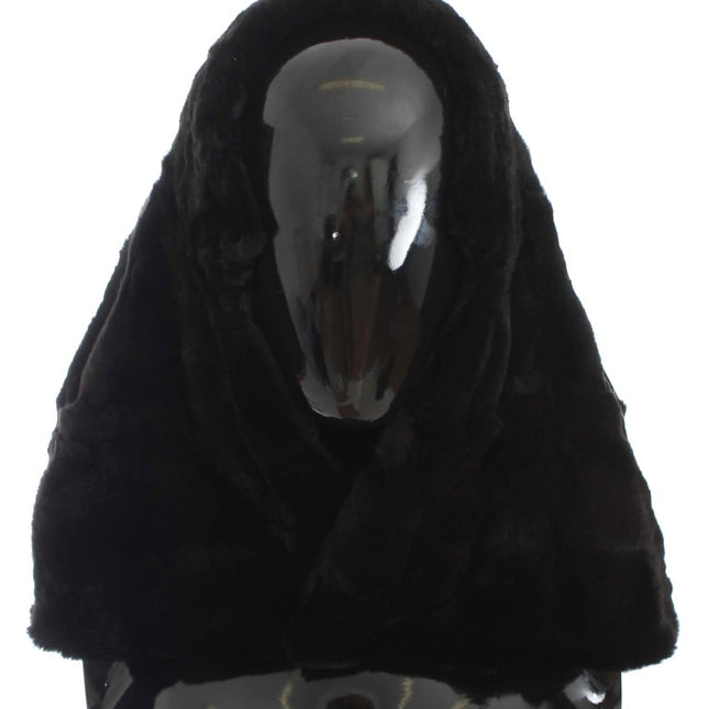 Dolce & Gabbana Black Weasel Fur Crochet Hood Scarf Hat