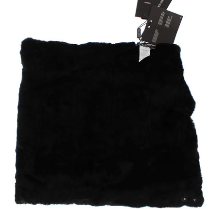 Dolce & Gabbana Black Weasel Fur Crochet Hood Scarf Hat