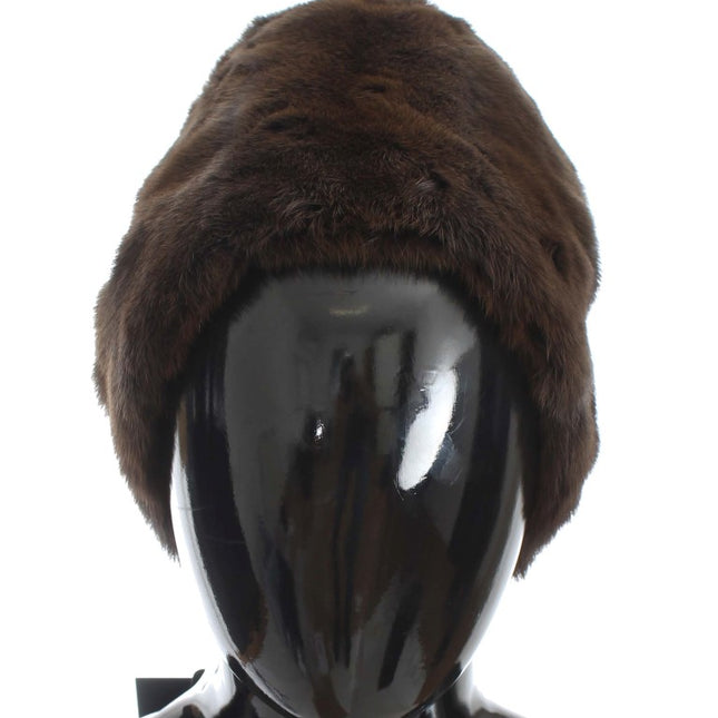 Dolce & Gabbana Brown Weasel Fur Womens Cashmere Hat Beanie