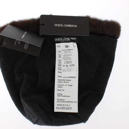 Dolce & Gabbana Brown Weasel Fur Womens Cashmere Hat Beanie