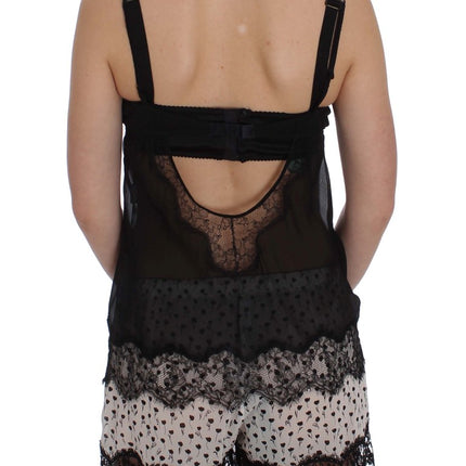 Dolce & Gabbana Black Silk Floral Lace Lingerie Top