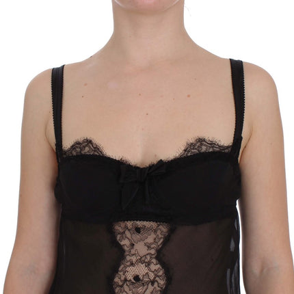 Dolce & Gabbana Black Silk Floral Lace Lingerie Top