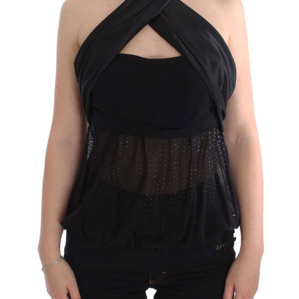 Exte Black Neck Wrap Top Blouse