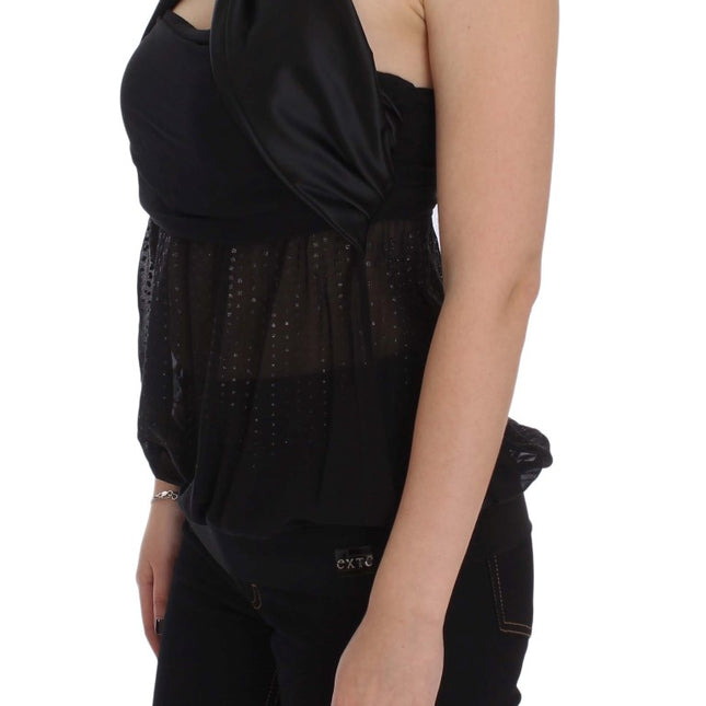 Exte Black Neck Wrap Top Blouse