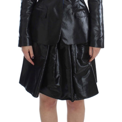 Exte Black Blue Two Piece Suit Skirt & Blazer