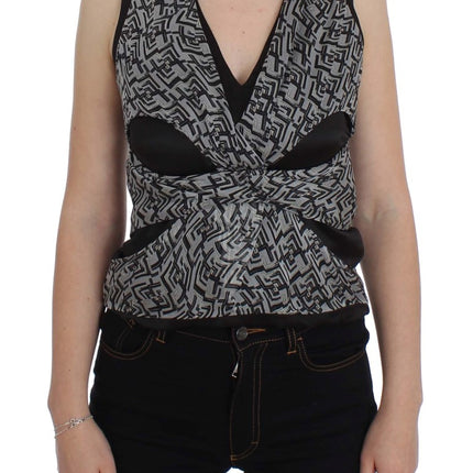 Karl Lagerfeld Gray Black Silk Blouse Top
