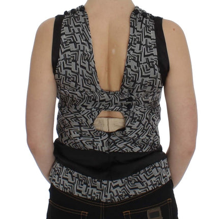 Karl Lagerfeld Gray Black Silk Blouse Top