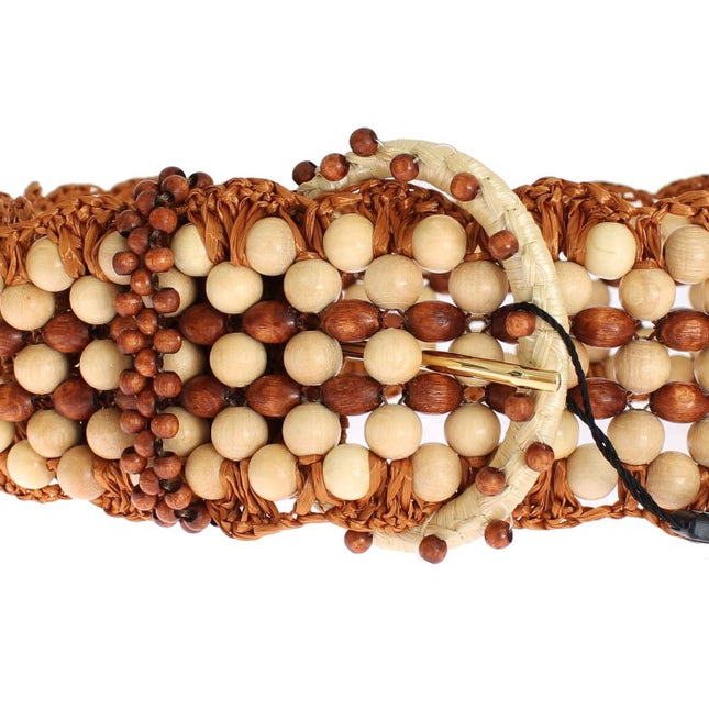Dolce & Gabbana Brown Raffia Wood Beaded Wide Waist Belt