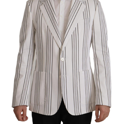 Dolce & Gabbana White Stripes Cotton Single Breasted Blazer