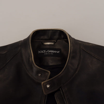 Dolce & Gabbana Black Leather Zipper Biker Coat Jacket