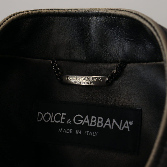 Dolce & Gabbana Black Leather Zipper Biker Coat Jacket