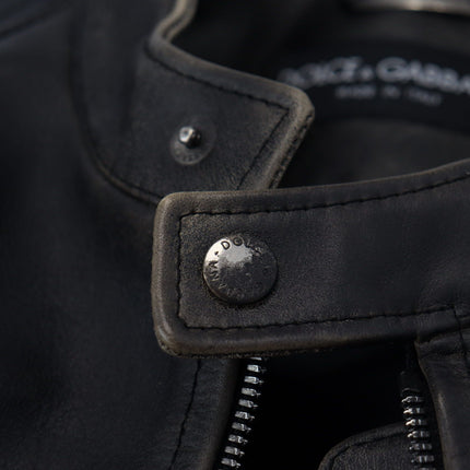 Dolce & Gabbana Black Leather Zipper Biker Coat Jacket