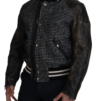 Dolce & Gabbana Black Houndstooth Polyester Bomber Jacket