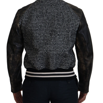 Dolce & Gabbana Black Houndstooth Polyester Bomber Jacket