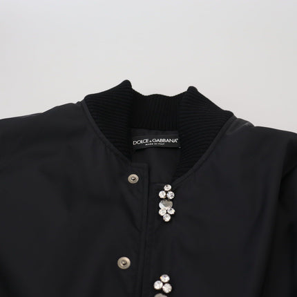 Dolce & Gabbana Black Nylon Crystals Coat Buttons Jacket