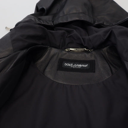 Dolce & Gabbana Black Leather Hooded Blouson Coat Jacket