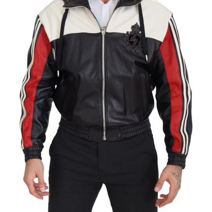Dolce & Gabbana Black Leather Hooded Blouson Coat Jacket