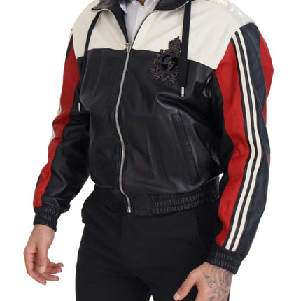 Dolce & Gabbana Black Leather Hooded Blouson Coat Jacket