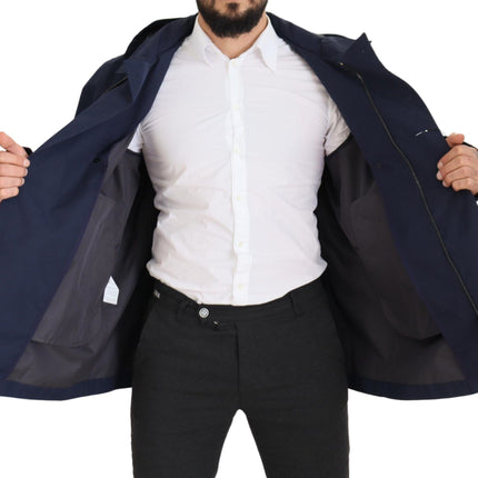 Dolce & Gabbana Blue Hooded Double Breasted Coat Jacket
