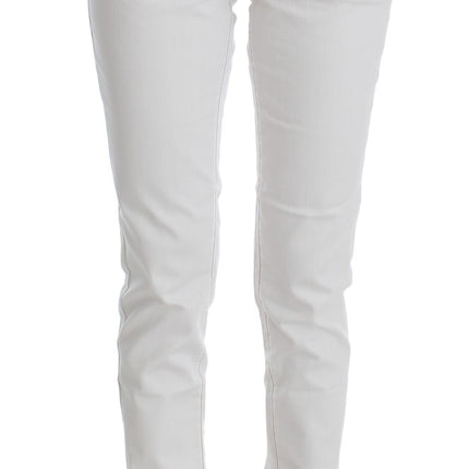 Cavalli White Cotton Blend Slim Fit Jeans