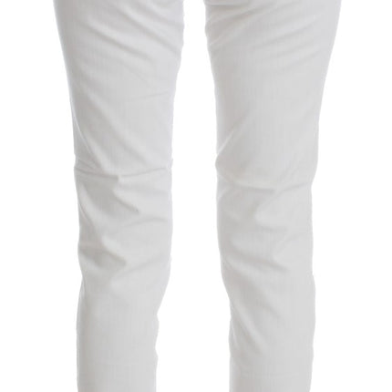 Cavalli White Cotton Blend Slim Fit Jeans