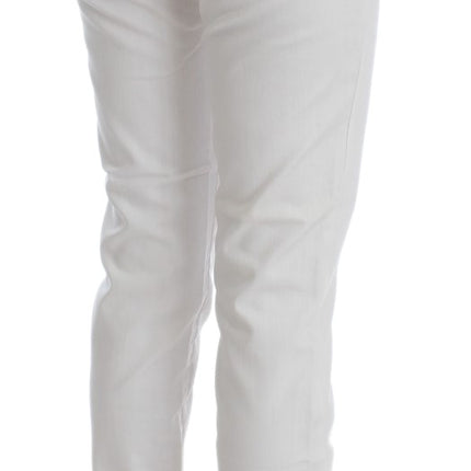Cavalli White Cotton Blend Slim Fit Jeans