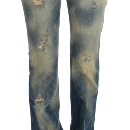 Cavalli Blue Wash Cotton Slim Fit Bootcut Jeans