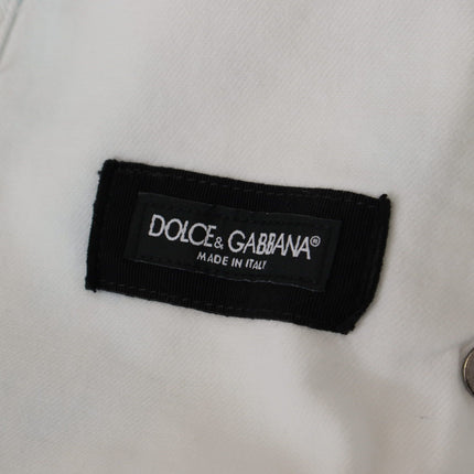 Dolce & Gabbana White Cotton Logo Embroidery Denim Jacket