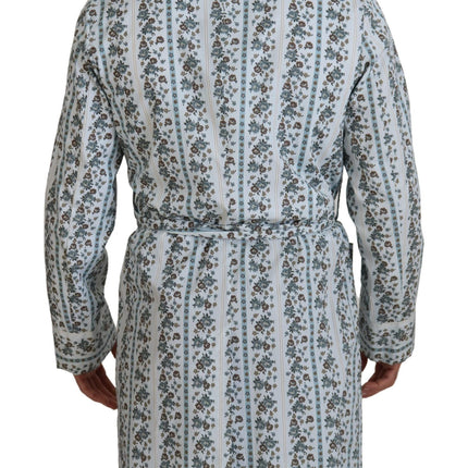 Dolce & Gabbana Blue Floral Cotton Robe Coat Jacket
