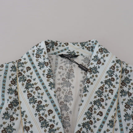 Dolce & Gabbana Blue Floral Cotton Robe Coat Jacket