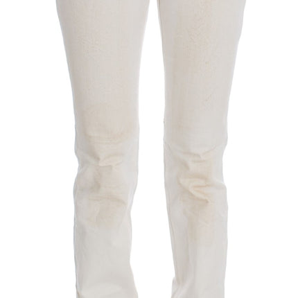 Costume National White Cotton Slim Fit Bootcut Jeans