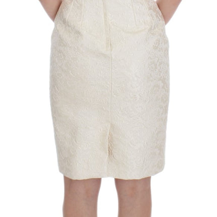 Dolce & Gabbana White Brocade Crystal Sheath Dress